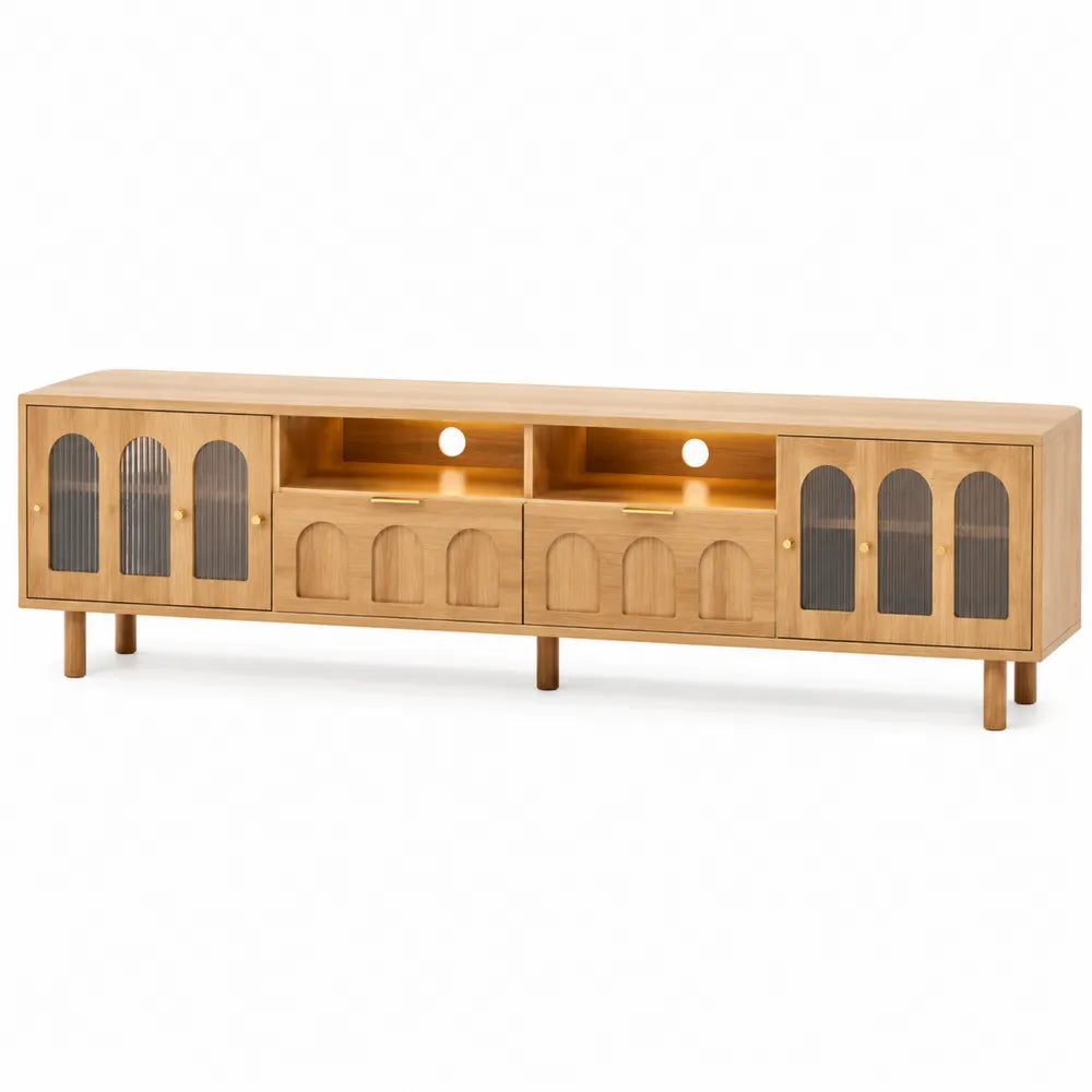 Mueble para TV de madera con puertas de vidrio estriado