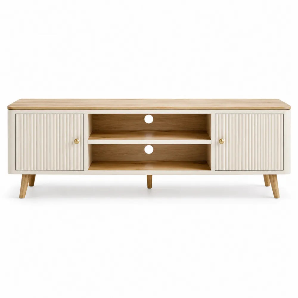 Mueble para TV de madera de roble y MDF blanco y natural 140 cm