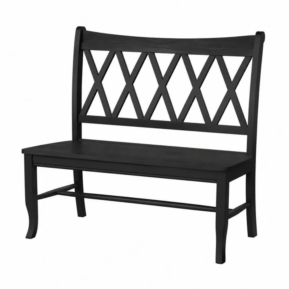 Banco de madera negro con respaldo entrelazado