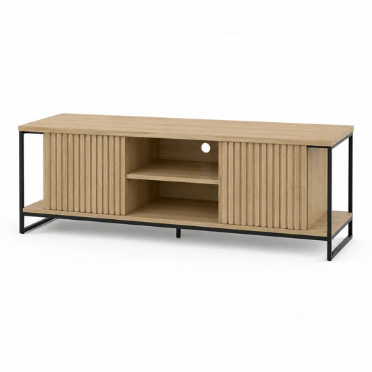 Mueble TV de madera y metal con puertas correderas