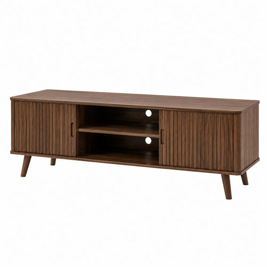 Mueble de TV de madera de nogal con puertas correderas