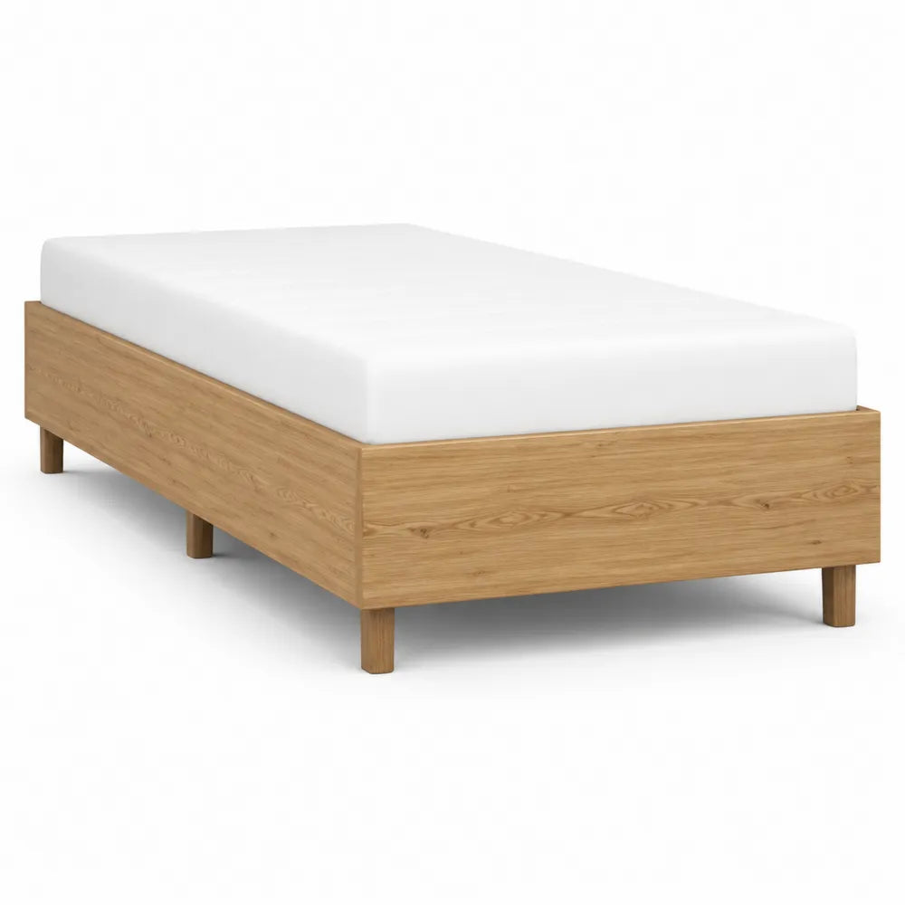 Cama individual de madera de roble con colchón 200x90 cm
