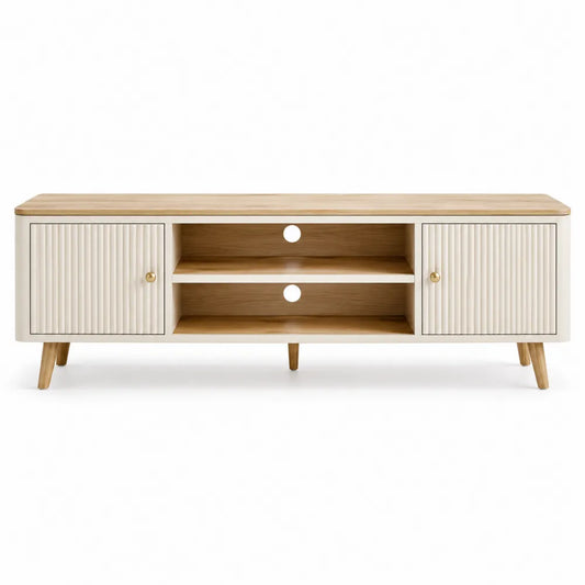 Mueble para TV de madera de roble y MDF blanco y natural 140 cm