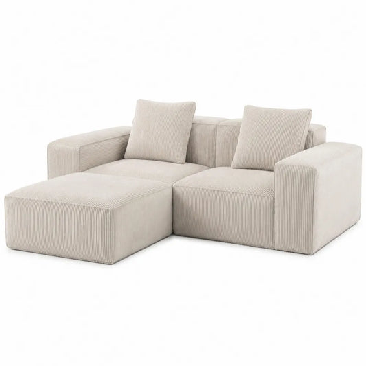 Sofá esquinero de pana beige con chaise longue