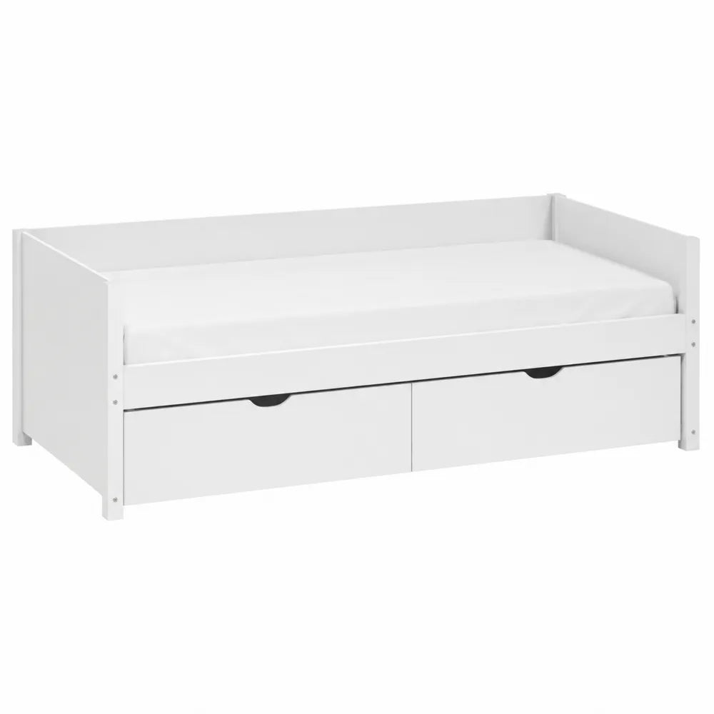 Cama nido infantil de madera con cajones y colchón 200x90 cm blanco