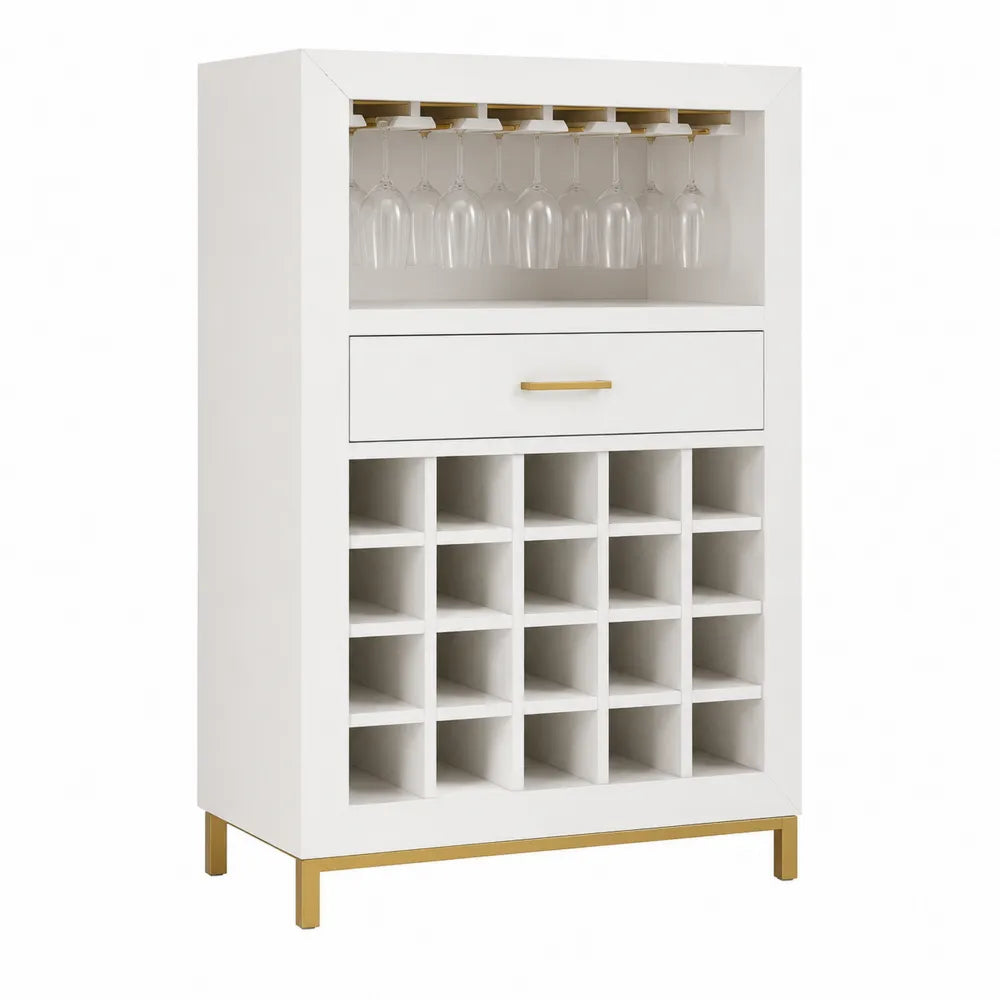 Aparador de Madera Blanco con Compartimentos para Botellas y Cajón, 90x40x120 cm