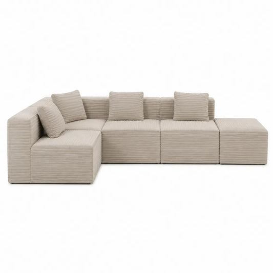 Sofá modular en U de tela con textura beige 300x200x70 cm